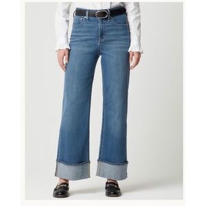 J.Crew Full Length Wide Leg Jeans Size 33 Blue Denim Cuffed Hem All Day Stretch